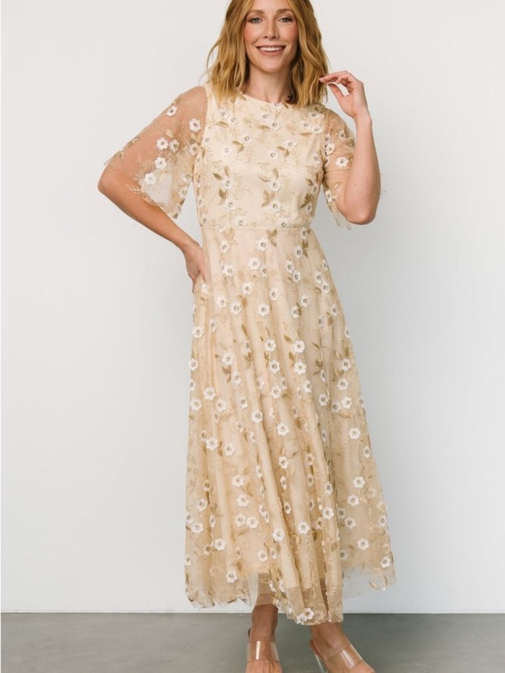 Baltic Born Cream Floral Embroidered Maxi Dress